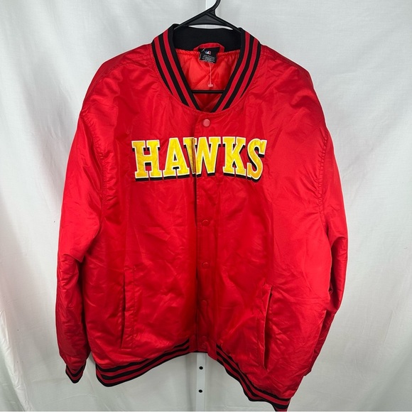 New Atlanta Hawks Satin Varsity Bomber Jacket Ultra Game Mens XXL Front Back Hit